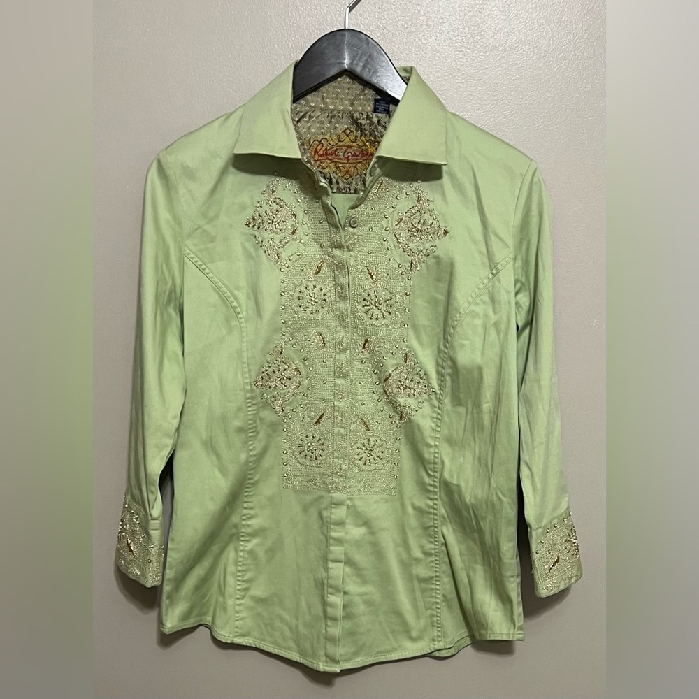 Robert Graham Light Green Embroidered Women's Blouse